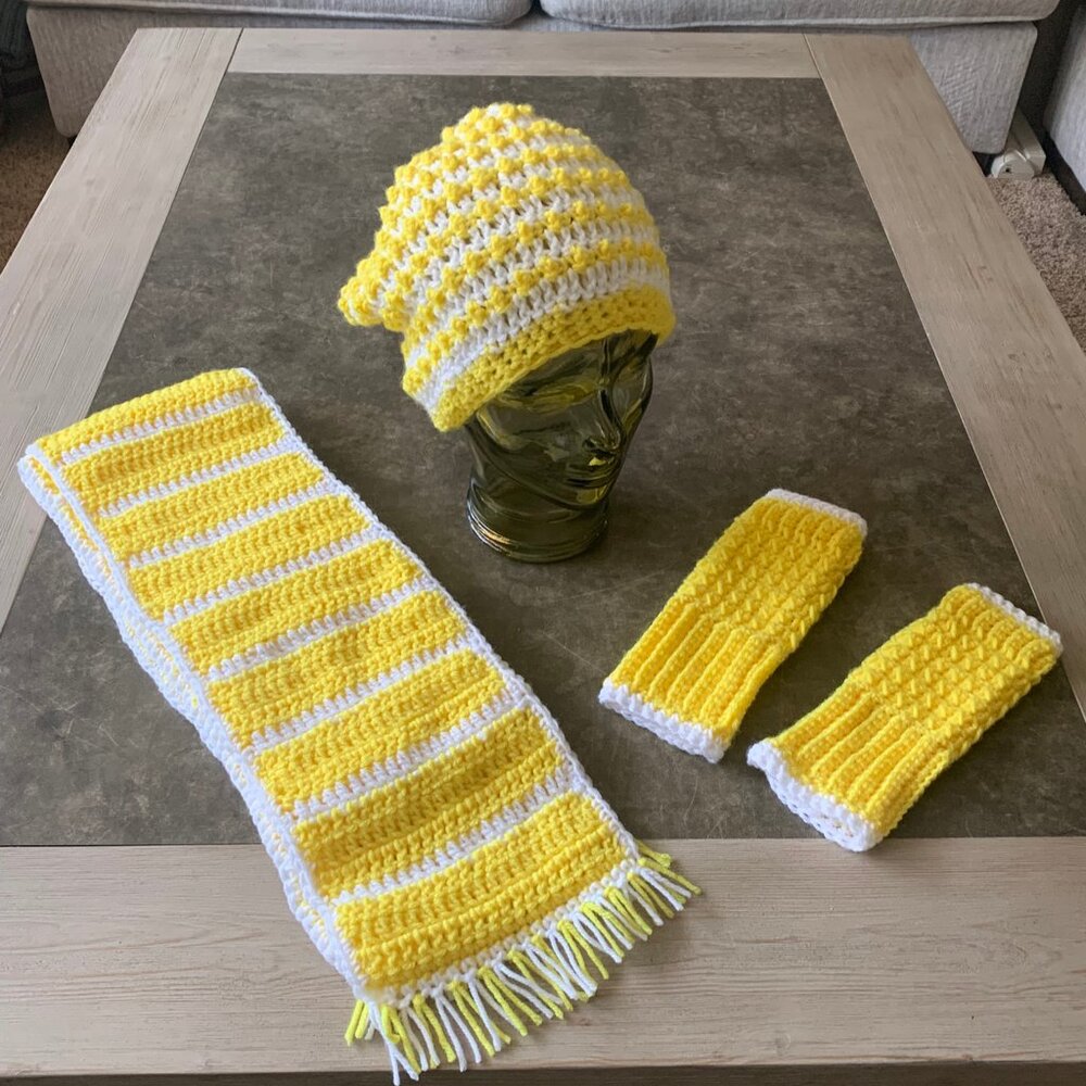 #12- Hand Crocheted Women's 3 Piece Winter Set  - NEW